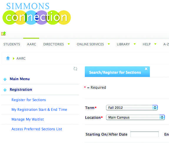 pic of the class registration website