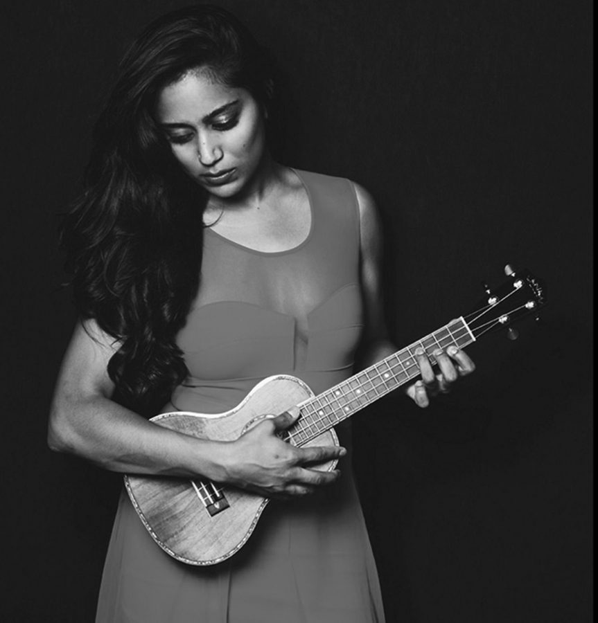 Neha Jiwrajka playing a ukulele