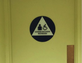 The door of a new, gender-inclusive restroom