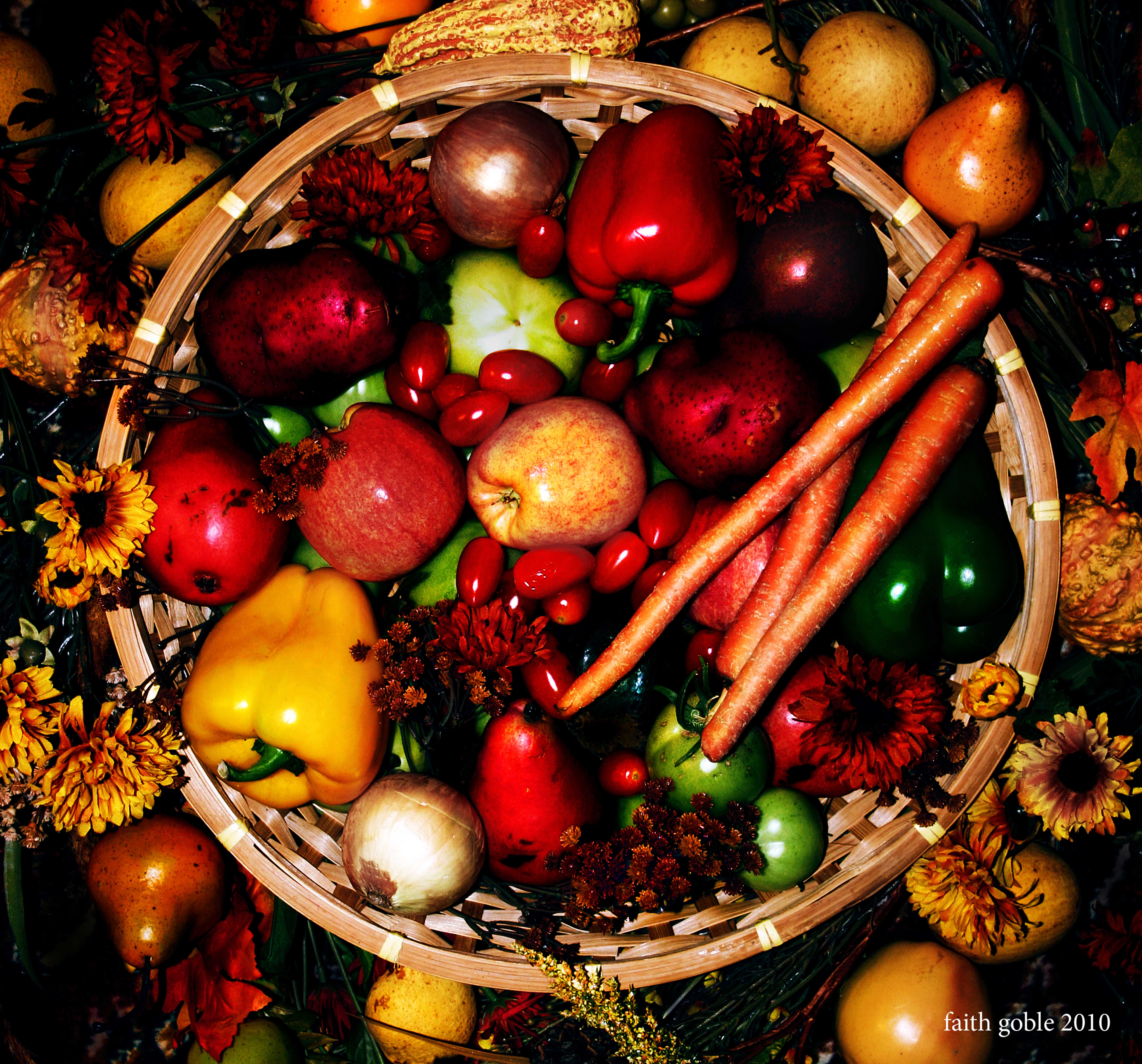 A basket of high-fiber fruits and veggies