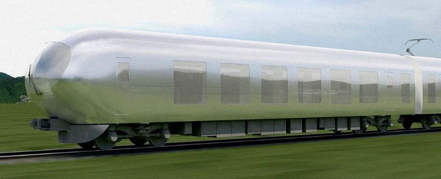 The design of the relective, silver-bullet-shaped train