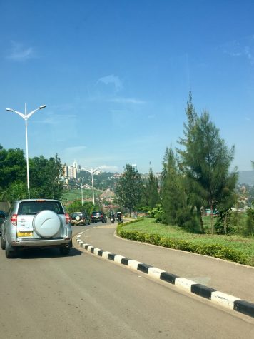 Driving along a road in Rwanda