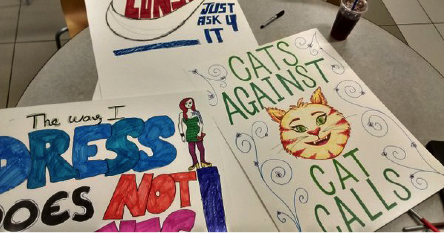 Take Back the Night posters, including Cats Against Cat Calls