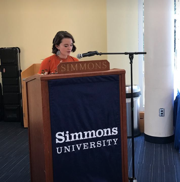 Delaney Gagnon 21 gives her speech during the Founders Day celebrations in Common Grounds.