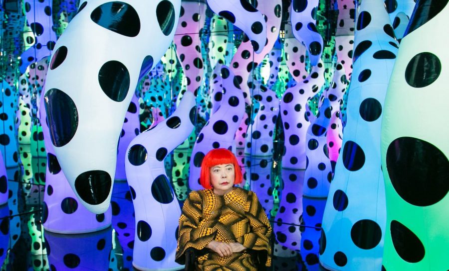Yayoi Kusama pictured with her
work
LOVE IS CALLING,
2013
during her solo exhibition
I Who
Have Arrived In Heaven
at David
Zwirner, New York, 2013. ©
YAYOI KUSAMA. Courtesy David
Zwirner, New York; Ota Fine Arts,
Tokyo/Singapore
/Shanghai;
Victoria Miro, London/Venice