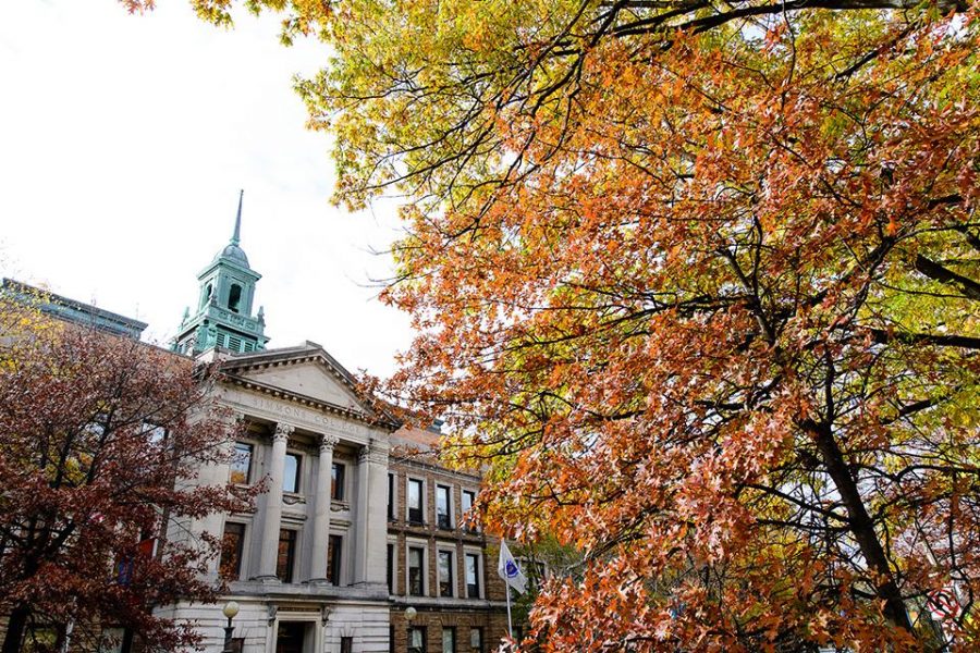 Simmons Main College Building in the fall. Image courtesy of Simmons University