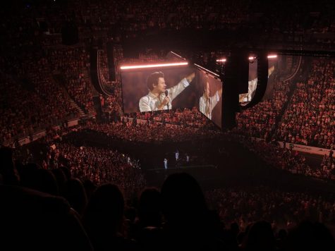Harry Styles performing to a packed crowd at TD Garden on October 25, 2021. 