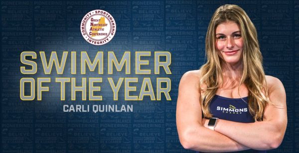 Swimmer of the Year Carli Quinlan leads Simmons Sharks to 2nd place finish in the GNAC Championships