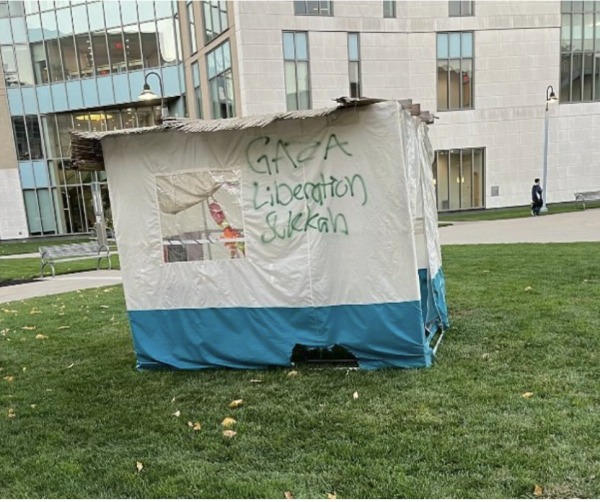 Jewish religious symbol on campus spray-painted with “Gaza liberation sukkah”